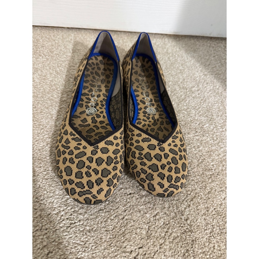 Rothys The Point Leopard Print Pointed Toe Flats Shoes W10.5 Tan Brown Black
